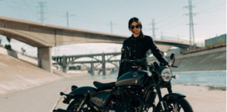 Royal Enfield estará presente no Aceleradas Experience 2025 motocicleta royal enfield e uma mulher, fotografadas no leito de canal de São Francisco