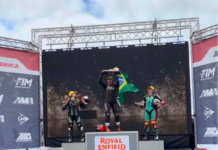 Tati Paze leva o Brasil ao lugar mais alto do pódio nos Estados Unidos Após se tornar a primeira brasileira a subir no pódio do MotoAmerica, ao conquistar o P3 e o P2 na etapa anterior, agora a pilota alcança o P1
